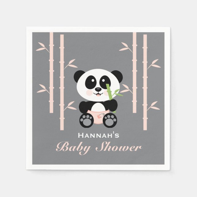 Pink Bamboo Panda in Diapers Baby Dusche Napkins Serviette (Vorderseite)
