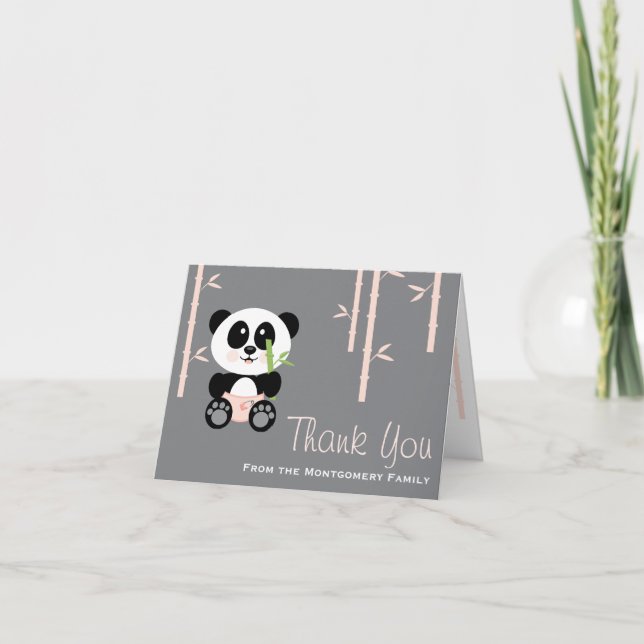 Pink Bamboo Panda in Diapers Baby Dusche Vielen Da Dankeskarte (Vorderseite)