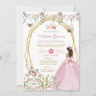Pink-Band-Prinzessin Quinceañera-Schmetterlingsgar Einladung