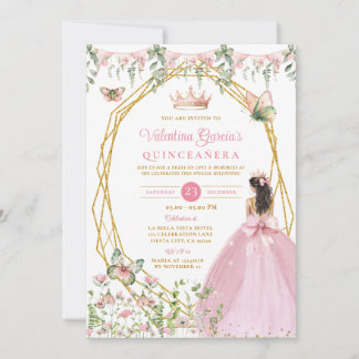 Pink-Band-Prinzessin Quinceañera-Schmetterlingsgar Einladung