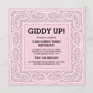 Pink Bandana   Birthday Invite Einladung