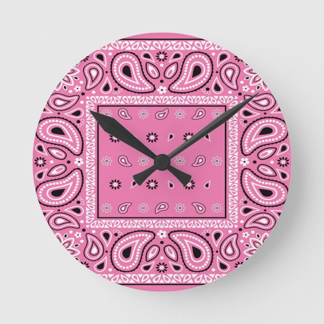 Pink bandana paisley bandanas Country Rap Hip Hop Runde Wanduhr (Vorderseite)