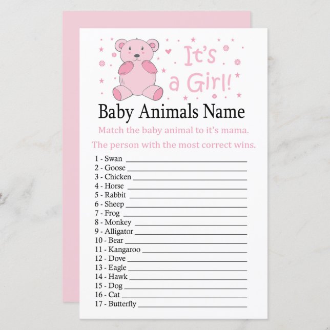 Pink Bär Baby Animes Name Game (Vorne/Hinten)