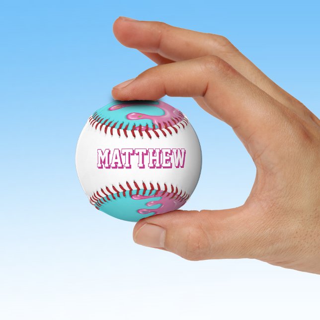 Pink Baseball Drip (Pink and blue ice cream drip personalized baseball)