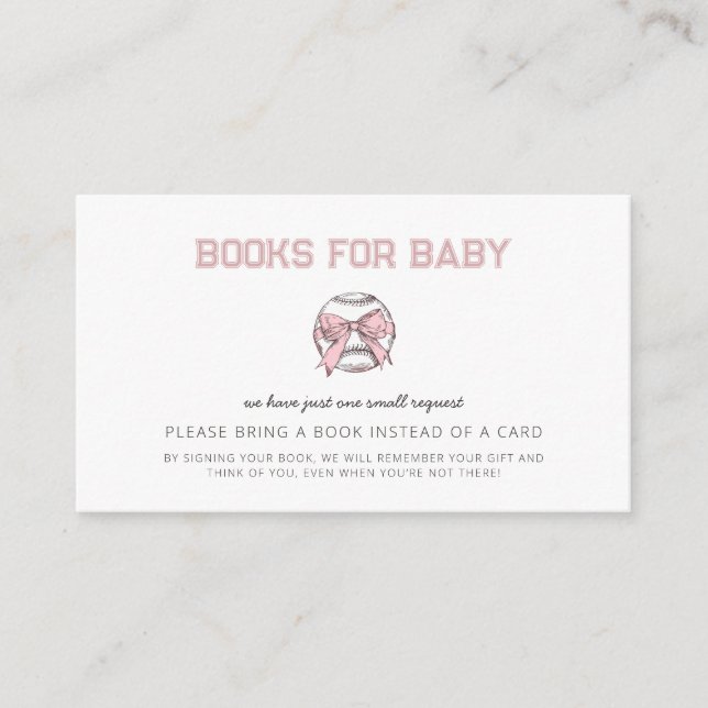 Pink Baseball Girl Baby Shower Books for Baby Begleitkarte (Vorderseite)