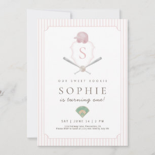 Pink Baseball Preppy Crest Premier invitation