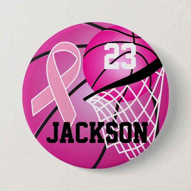 Pink Basketball Design Cancer Awareness Support Button (Vorderseite)