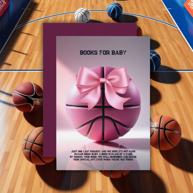 Pink Basketball Ribbon Bow Ball Baby Dusche Begleitkarte (Von Creator hochgeladen)