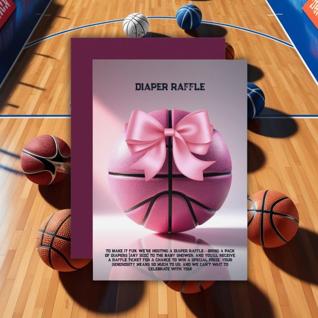 Pink Basketball Ribbon Bow Ball Baby Dusche Invita Begleitkarte (Von Creator hochgeladen)