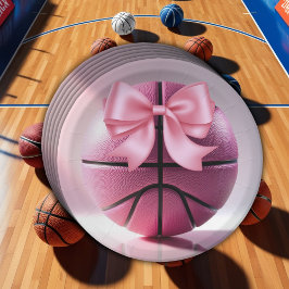 Pink Basketball Ribbon Bow Ball Baby Dusche Pappteller