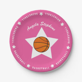 Pink Basketball Star Pappteller
