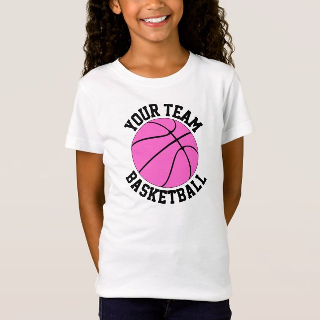 Pink Basketball Team Name, Spieler und Anzahl Mädc T-Shirt (Vorderseite)