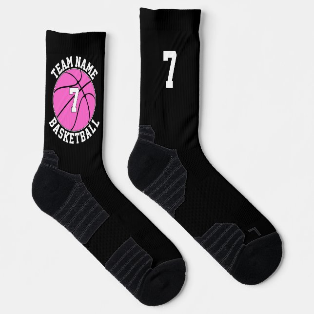 Pink Basketball Team Name und Anzahl Sport Socken (Rechts)
