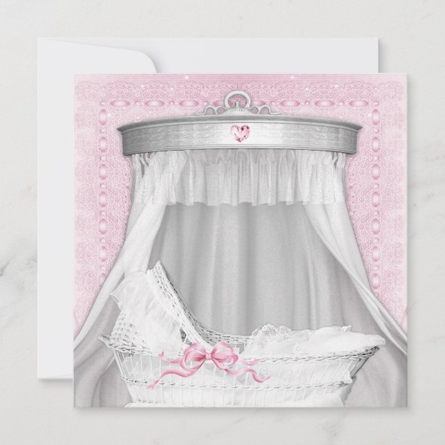 Pink Bassinet Baby Dusche Einladung (Vorderseite)