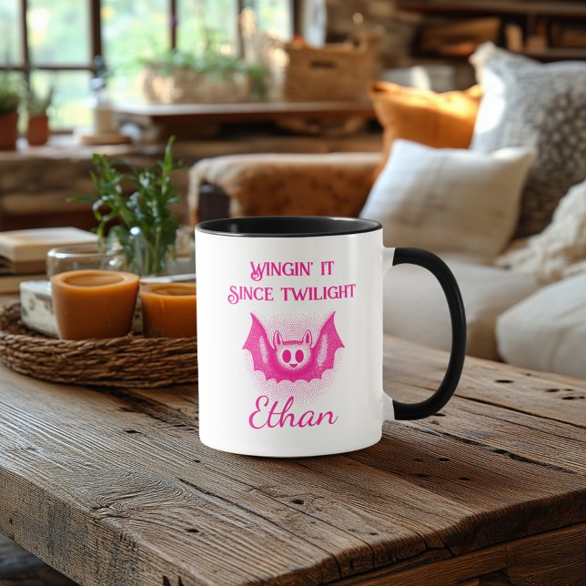 Pink Bat Design - Tasse für Neon Halloween - Pink  (Von Creator hochgeladen)