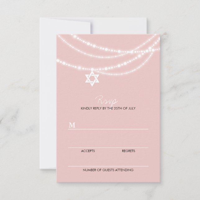 Pink Bat Mitzvah Glitzern-Star der David RSVP-Kart RSVP Karte (Vorderseite)
