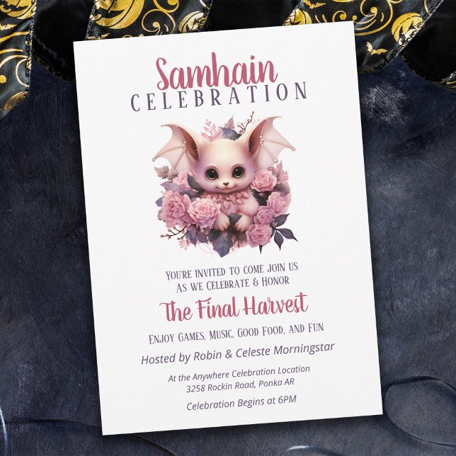 Pink Bat Samhain Harvest Halloween-Party Einladung (Von Creator hochgeladen)