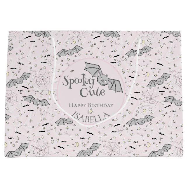 Pink Bats Spookoky Niedlich Baby Girl Große Geschenktüte (Vorderseite)