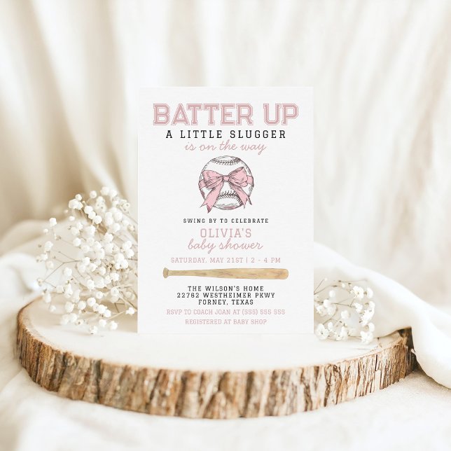 Pink Batter Up Baseball Girl Babydusche Einladung (Von Creator hochgeladen)