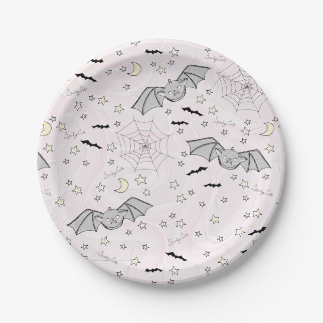 Pink Batty, Stars & Moons Niedlich Pappteller (Vorderseite)