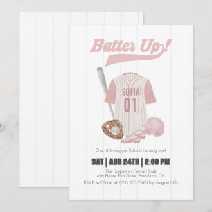 Pink Batup Baseball Invitation d'anniversaire