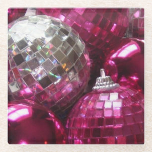 Pink Baubles glass Untersetzer