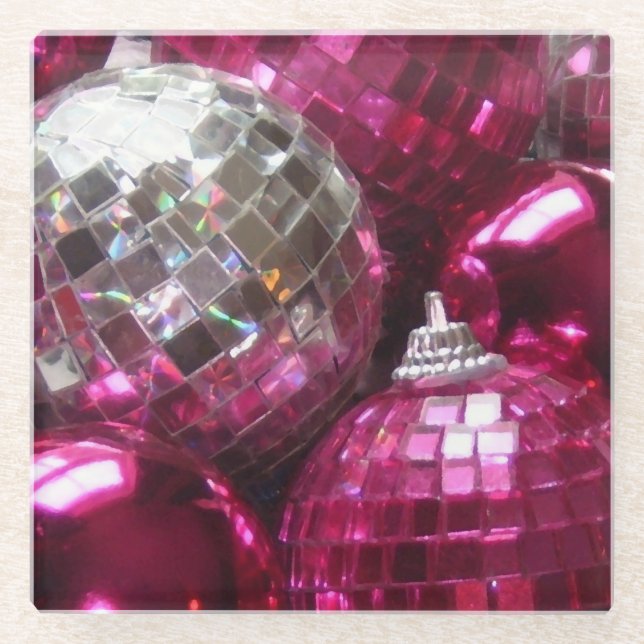 Pink Baubles glass Untersetzer (Vorderseite)