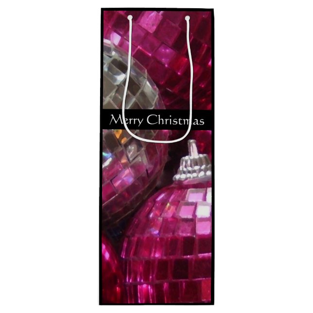 Pink Baubles Joyeux sac cadeau de Noël vin noir (Devant)