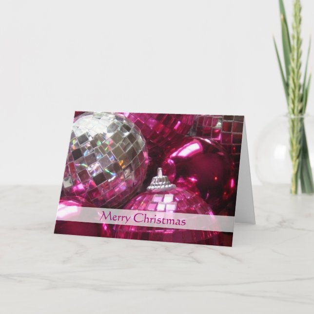 Pink Baubles "Merina Christmas" Streifen Karte (Vorderseite)