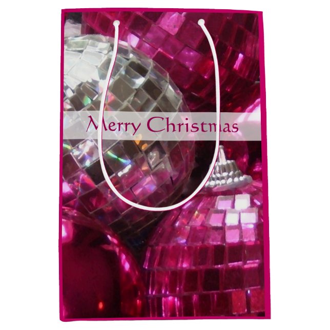 Pink Baubles Merina Weihnachtsgeschenk Tasche Medi Mittlere Geschenktüte (Vorderseite)