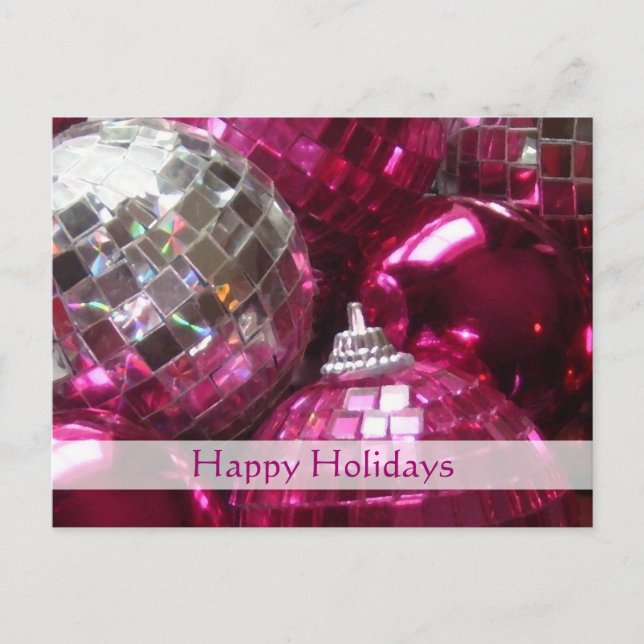 Pink Baubles Postkarte "Happy Holidays" (Vorderseite)
