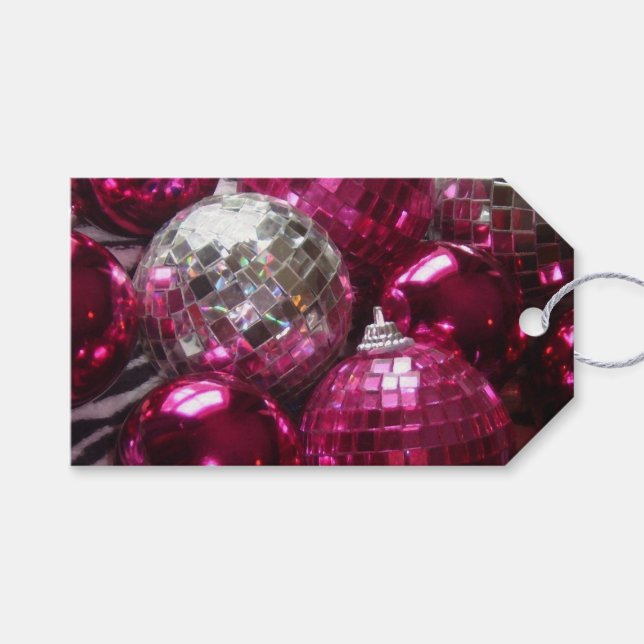 Pink Baubles Text Geschenketiketten Rosa Geschenkanhänger (Vorderseite (Horizontal))