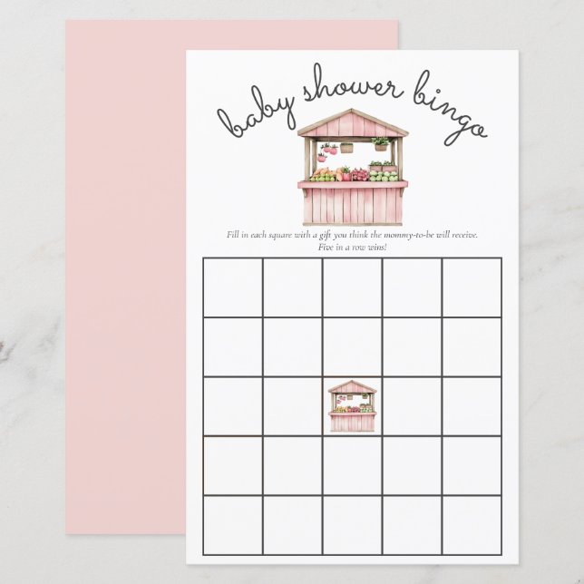 Pink Bauern Market Baby Girl Dusche Bingo Spiel (Vorne/Hinten)