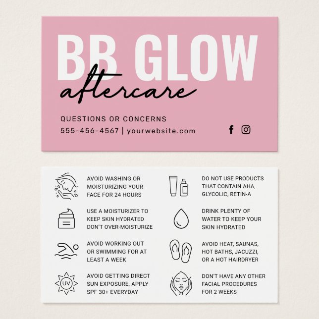 Pink BB Glow Facial Instruction Card (Vorne & Hinten)