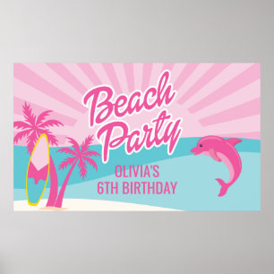 Pink Beach Birthday Poster