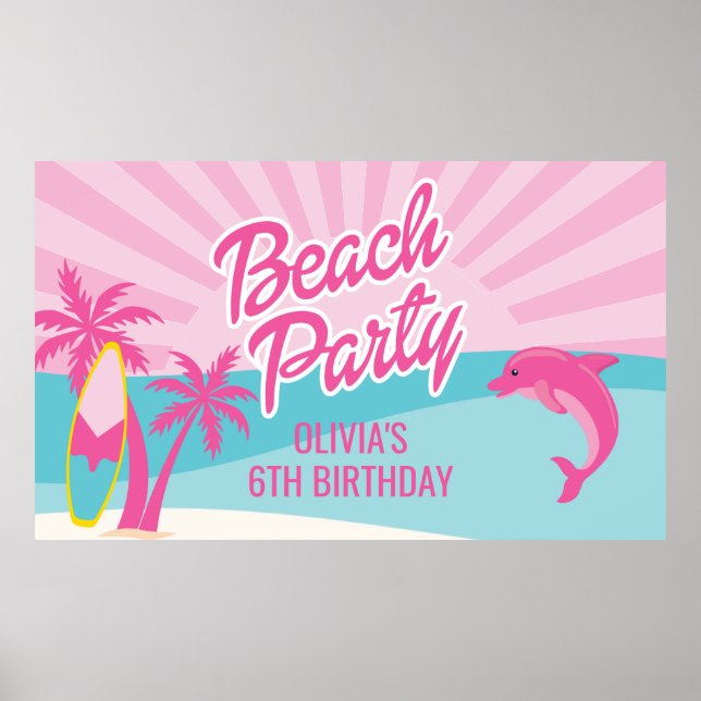 Pink Beach Birthday Poster (Vorne)
