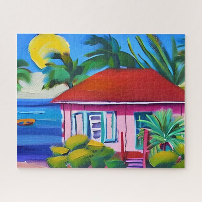 Pink Beach House Tropical Art (Horizontal)
