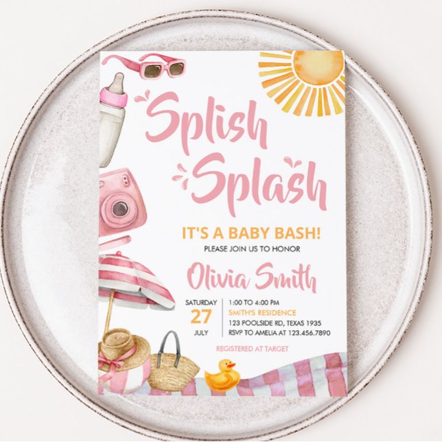 Pink Beach Summer Baby Dusche Einladung (Splish Splash Baby Shower Invitation)