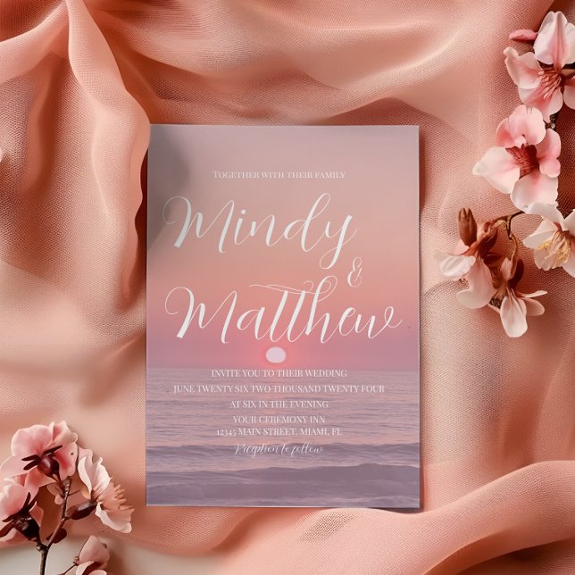 Pink Beach Sunset Destination Wedding Invitation Einladung (Von Creator hochgeladen)