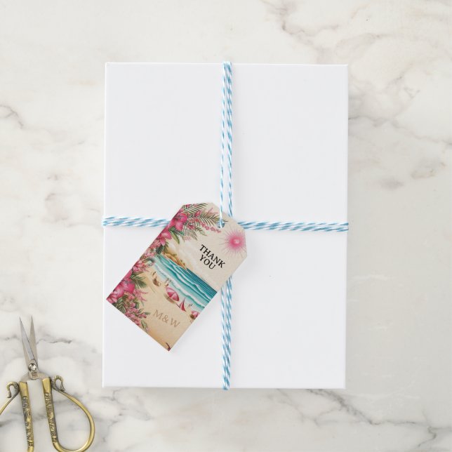 Pink Beach Wedding Geschenkanhänger (Mit Garn)