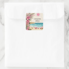 Pink Beach Wedding Quadratischer Aufkleber