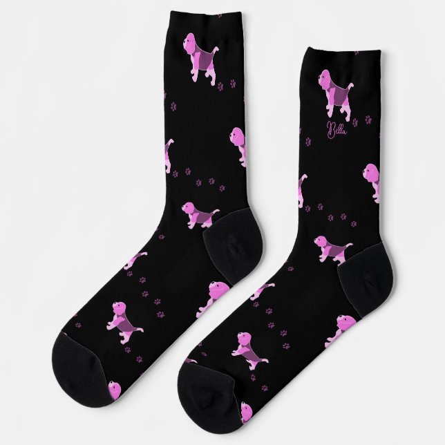 PINK BEAGLE DOG ART PUPPY PAW DRUCKEN NAME SCHWARZ SOCKEN (Linkes Detail)