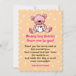 Pink Bear Baby Design Dankeskarte