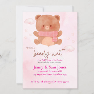 Pink Bear Baby Shower Invitation | Cute & Customis Einladung