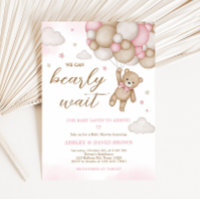 Pink Bear Balloon Baby Dusche Einladung