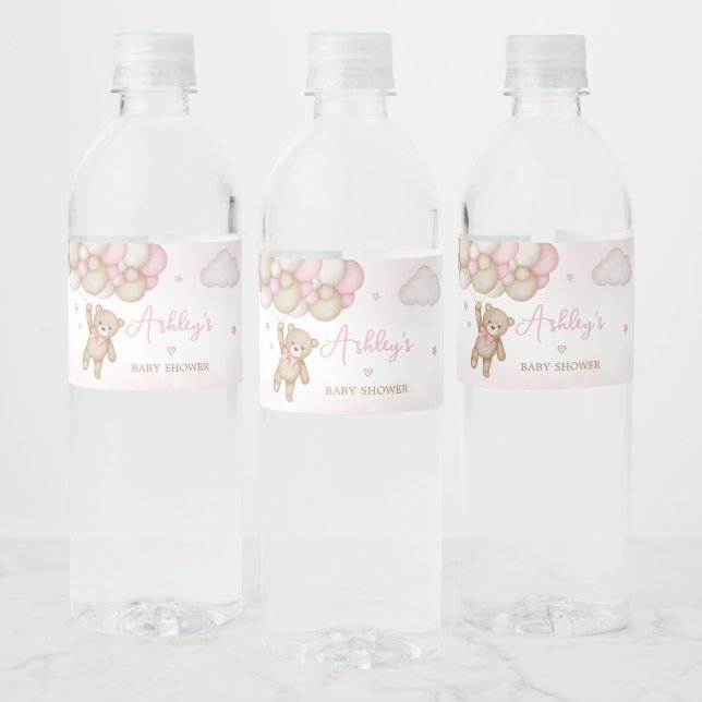 Pink Bear Balloon Babydusche (Flaschen)