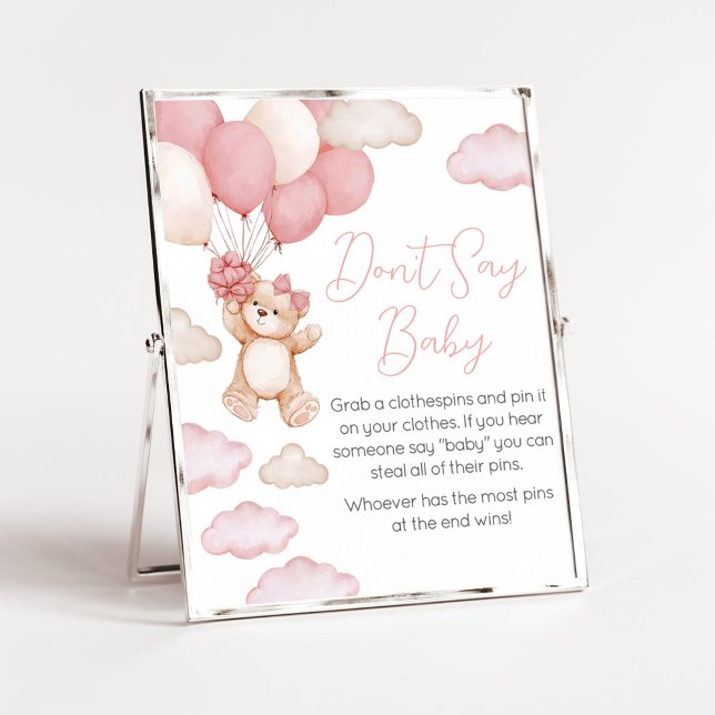 Pink Bear Balloon frühzeitig abwarten Say Baby nic Poster (Pink Baby Bear Balloon Baby Shower Don't Say Baby Sign)
