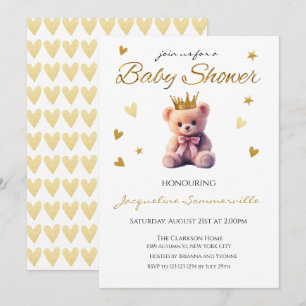 Pink Bear Crown Gold Crown Baby Dusche Es ist ein Einladung