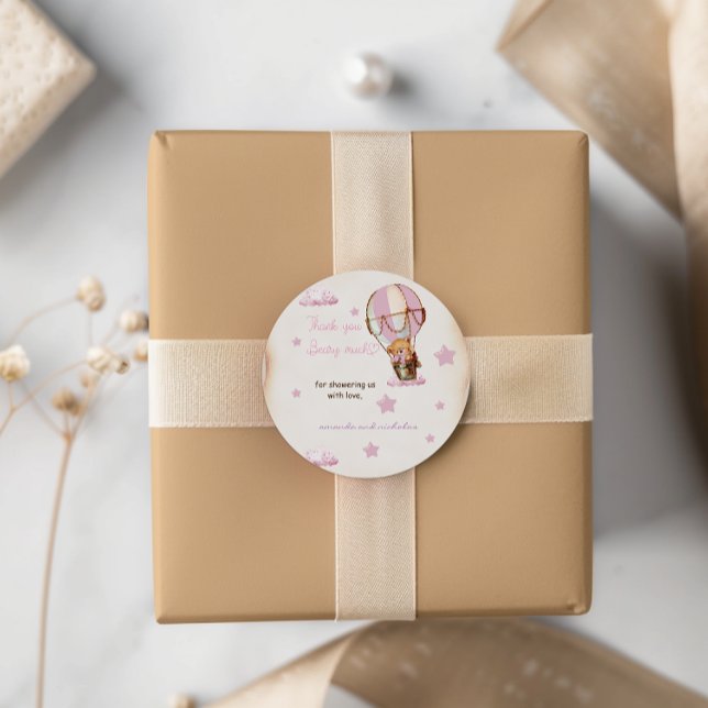 Pink Bear Hot Air Ballon Danke Runder Aufkleber (Von Creator hochgeladen)