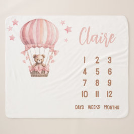 Pink Bear in Hot Air Ballon Baby Milestone Sherpadecke